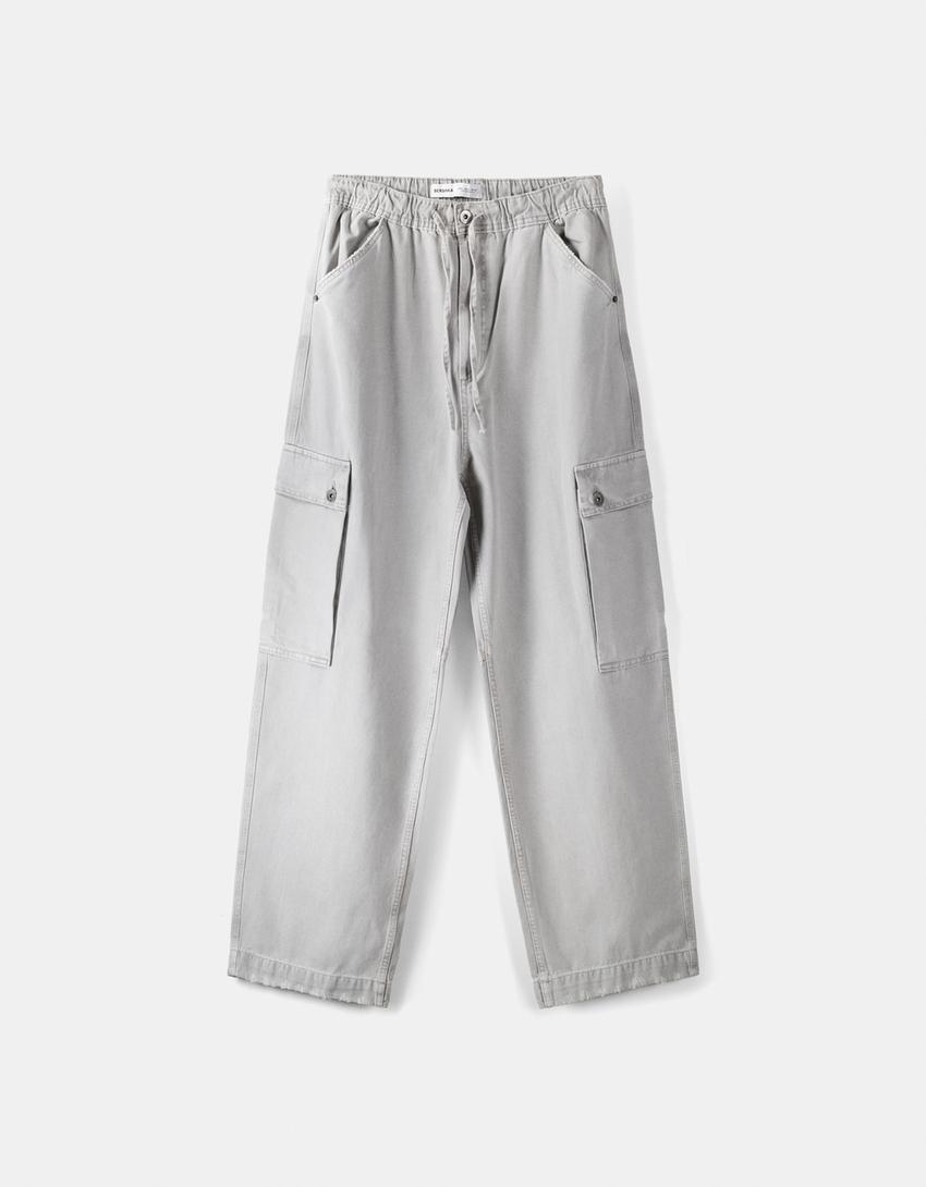 Calças skater cargo efeito lavado-Cinza-4