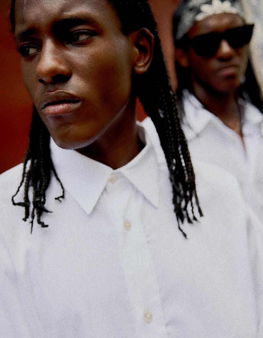 Long sleeve boxy fit raised shirt-White