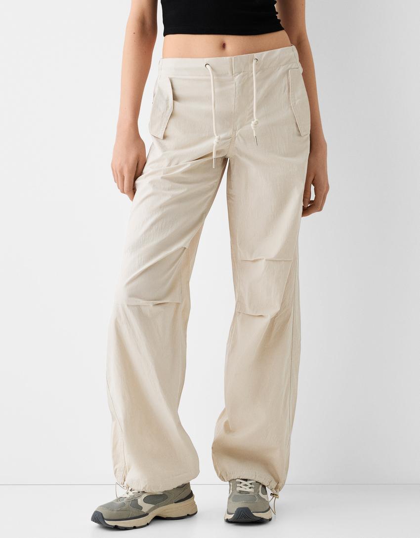 Nylon blend parachute trousers-Off white-1