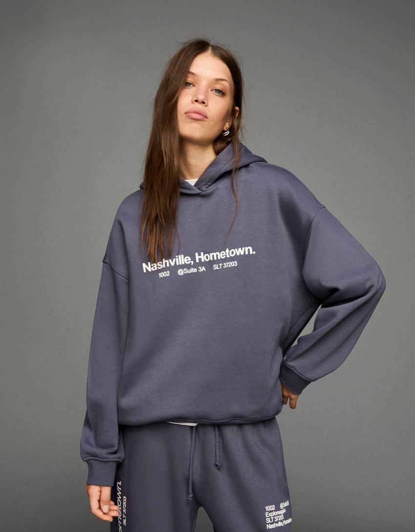 Printed hoodie-Dark grey