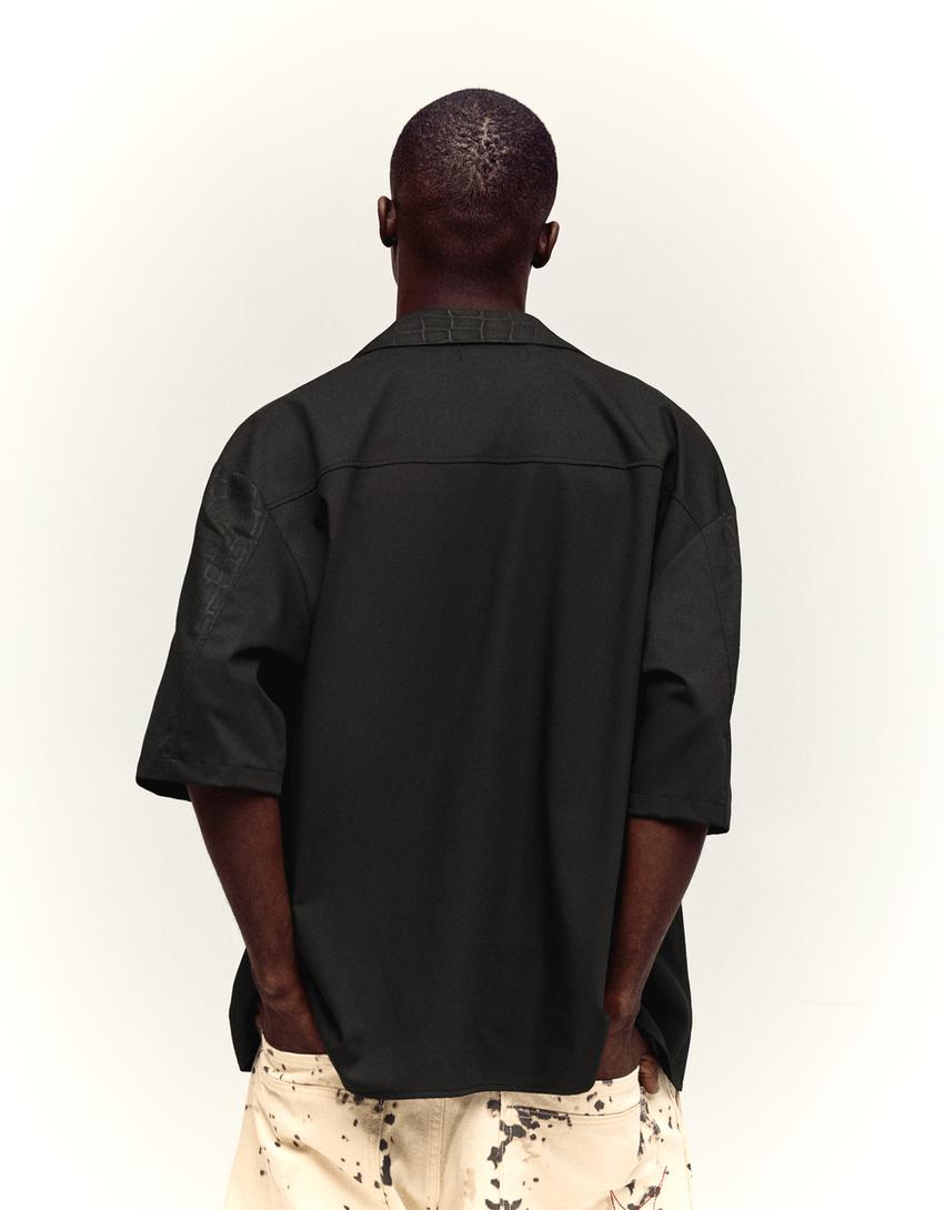 Printed short sleeve boxy fit shirt-Black