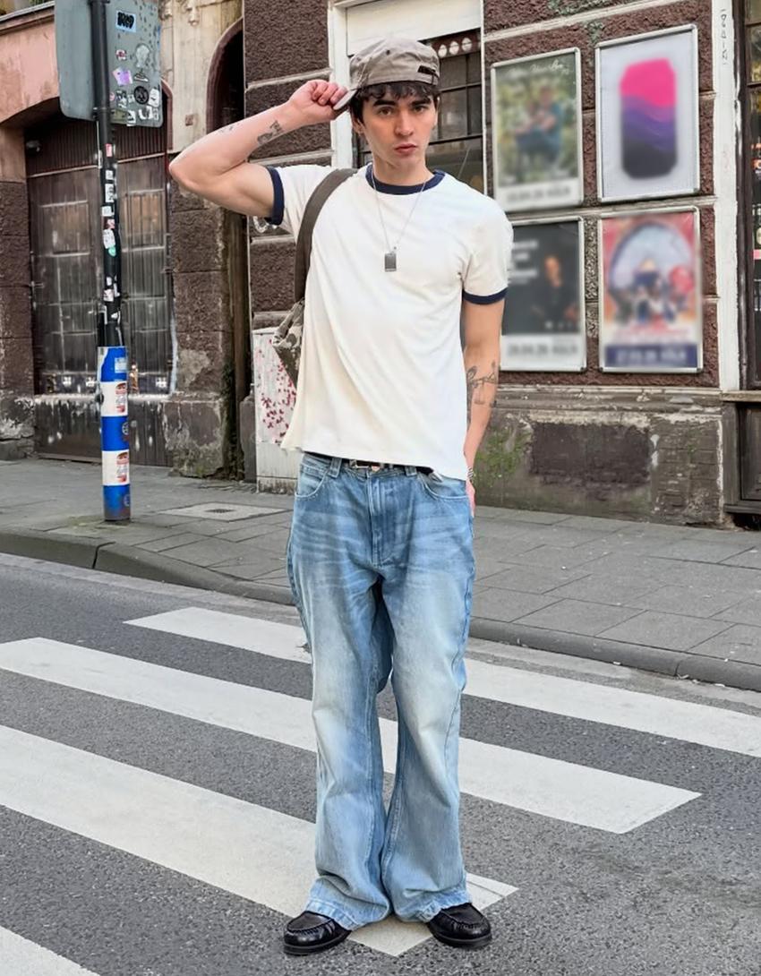 Short sleeve contrast rib T-shirt-Off white