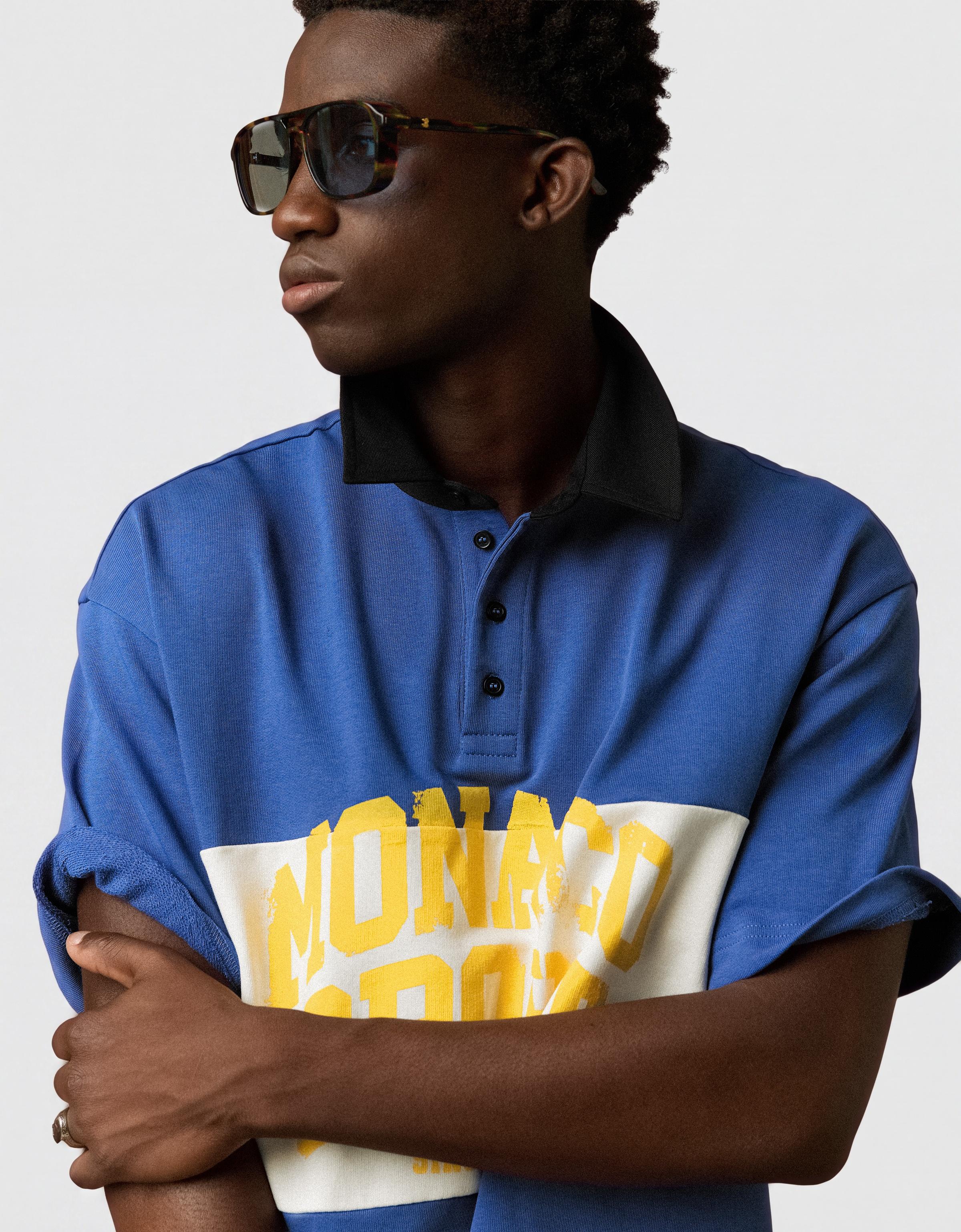 Short sleeve print polo shirt — Blue
