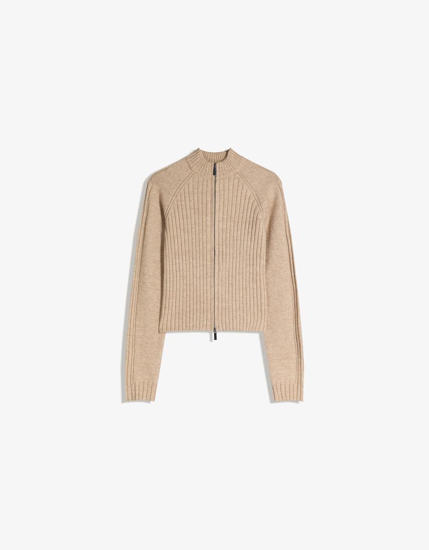 Zip-up cardigan-Sand