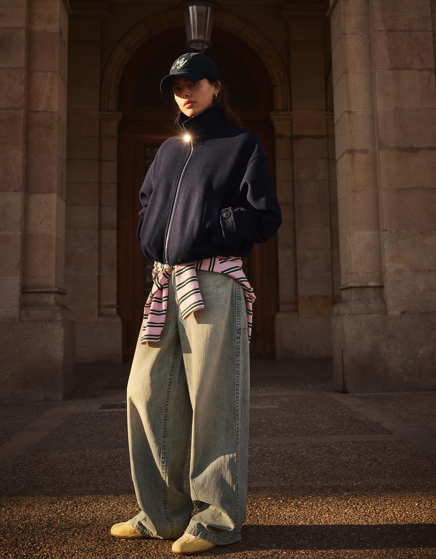 Blouson soft touch zippé-Marine