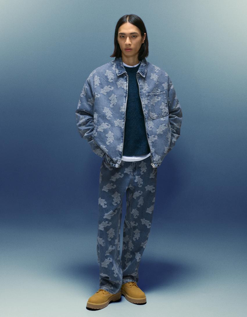 Blusão denim jacquard-Azul lavado