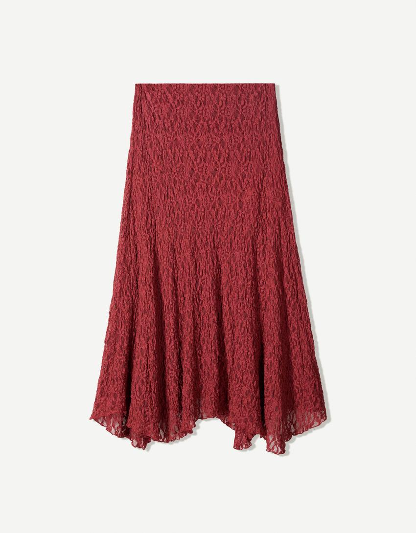 Blonde lace midi skirt-Burgundy