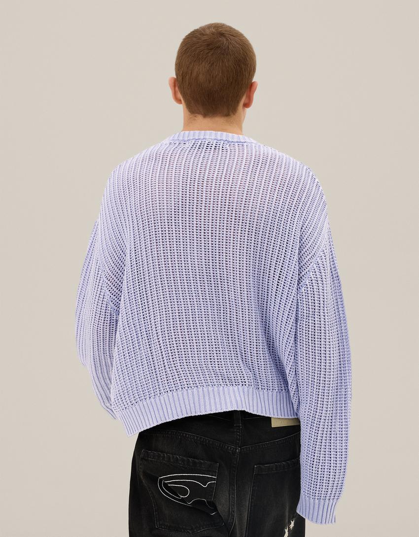 Graphic crew neck sweater-Violet