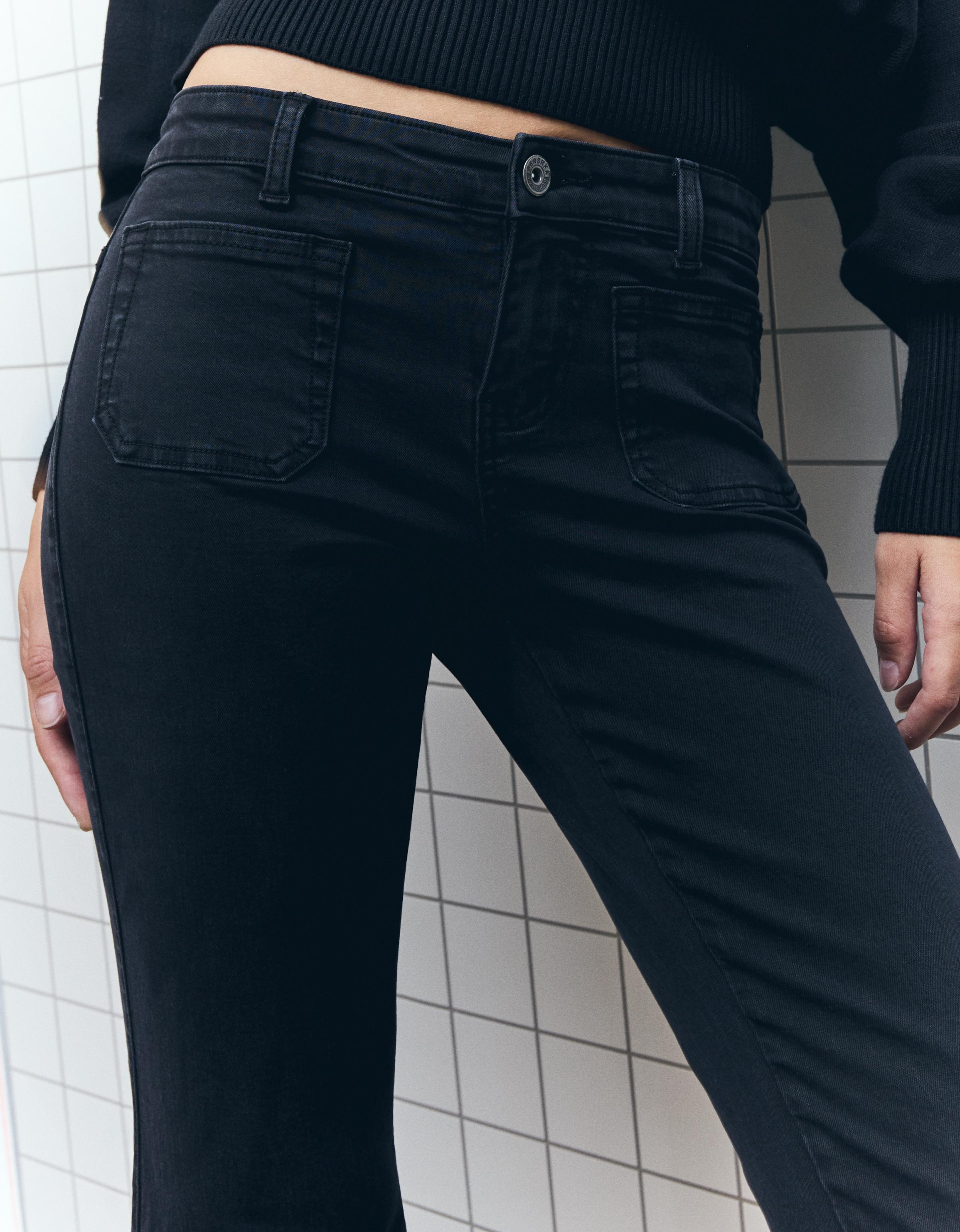 Flare trousers with flaps and pocket — Black