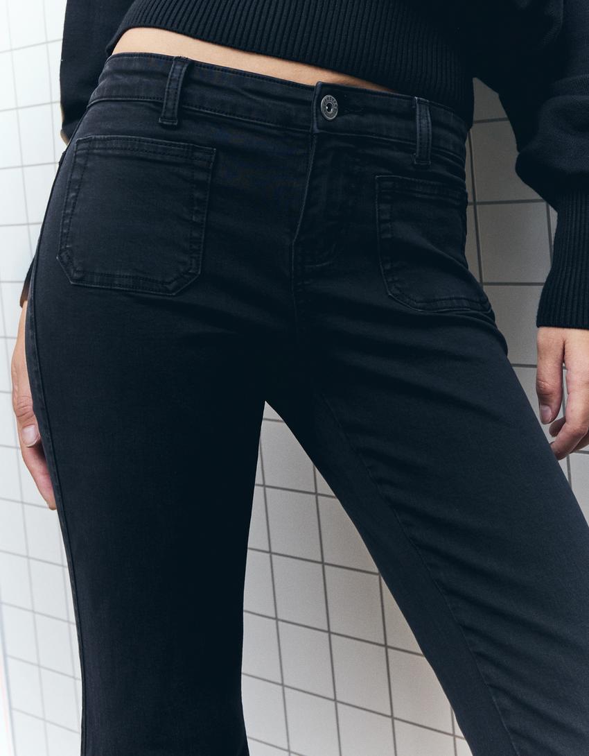 Pantalon flare poches à rabats-Noir-2