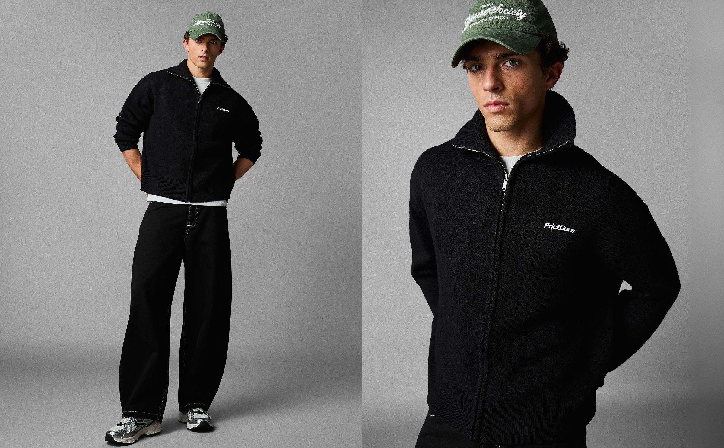 Boxy knit zip jacket — Black