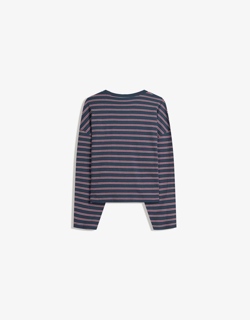 Langærmet T-shirt med print-Marineblå