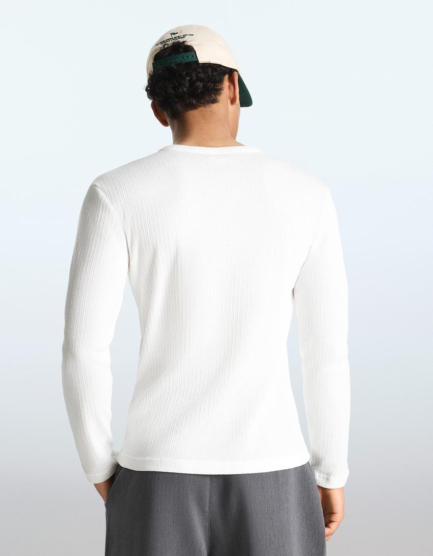 Textured long sleeve T-shirt-Off white