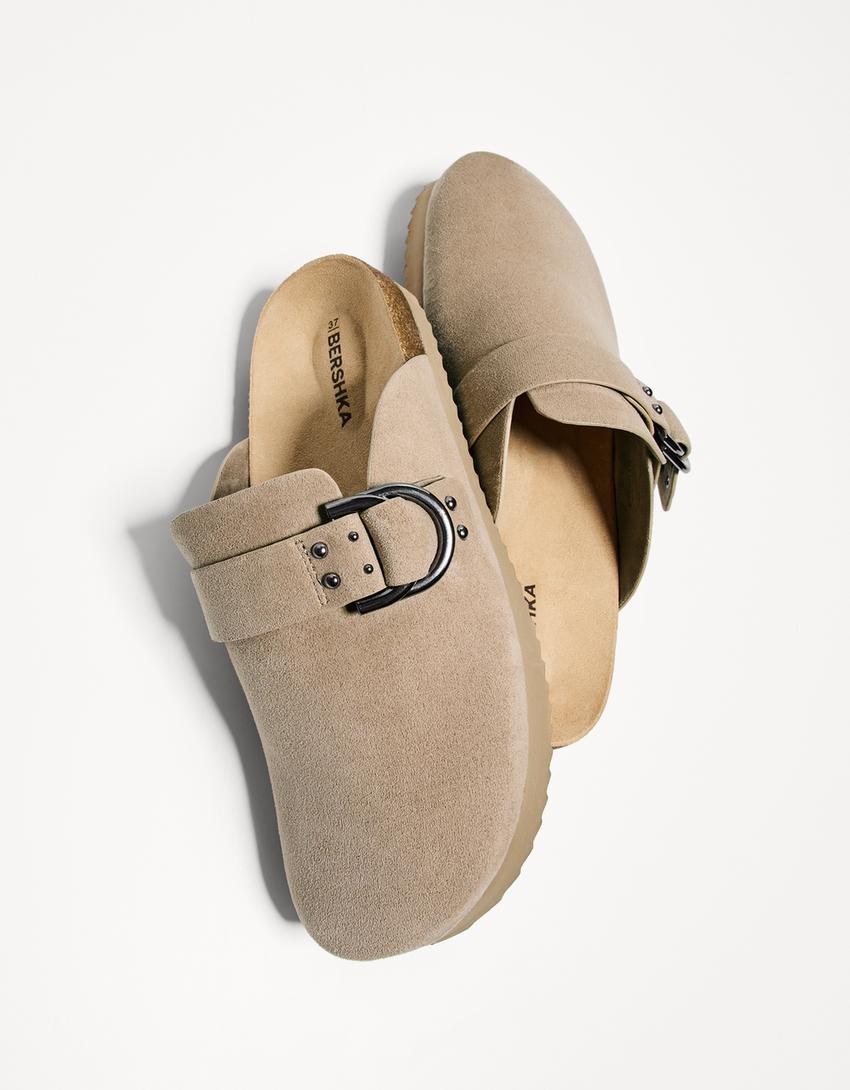 Buckled clogs with stud details-TAUPE