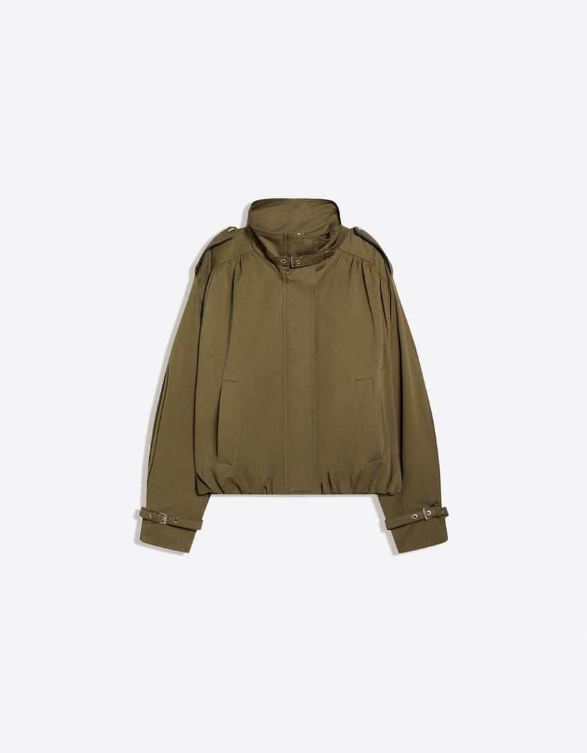 Jacket with ruched buckles-Khaki