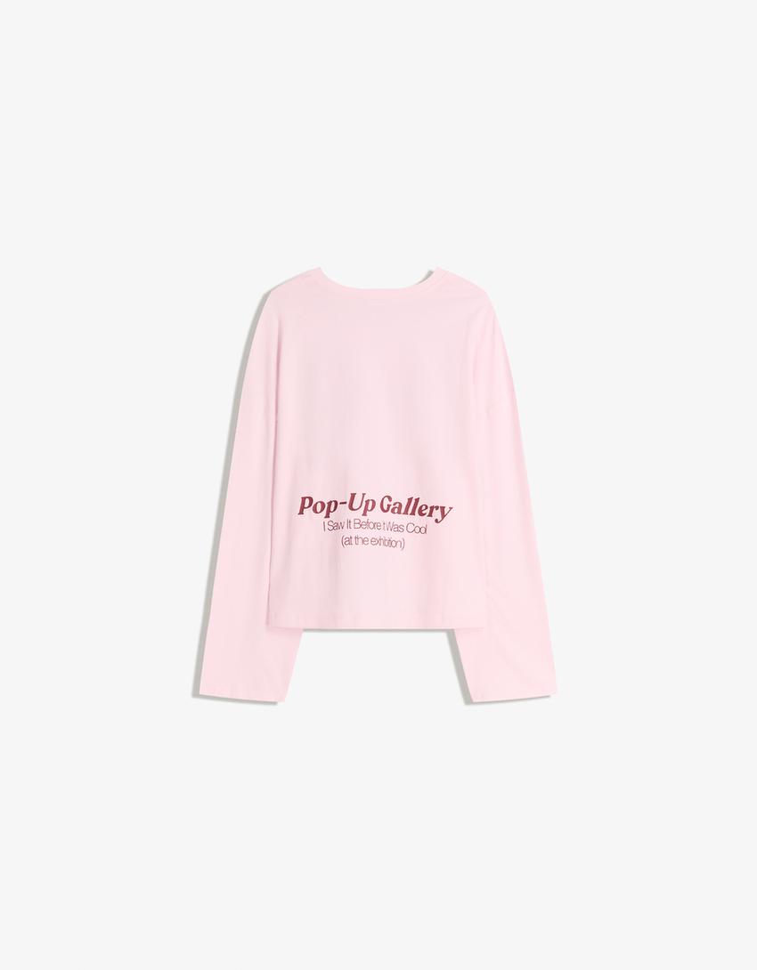 Camiseta manga larga boxy print-Rosa