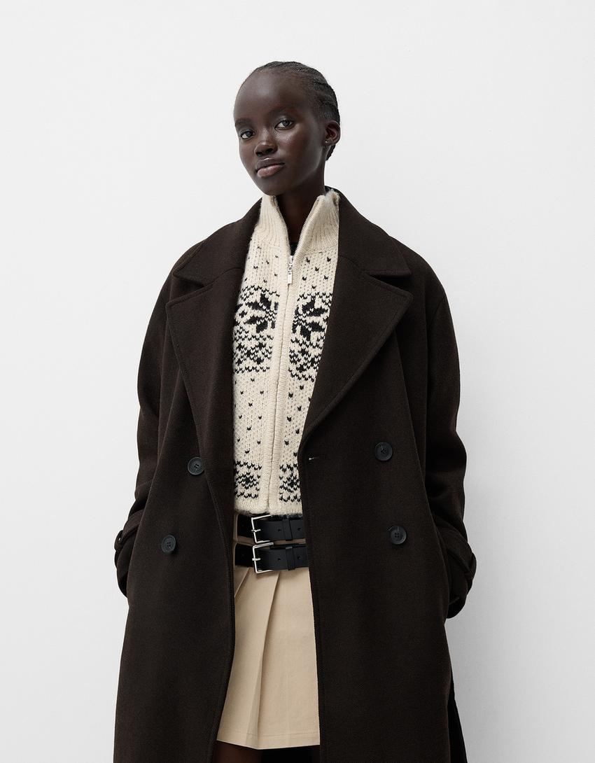 Abrigo Largo Abrigos Paño Mujer Bershka Cuerina Chaquetas Negras