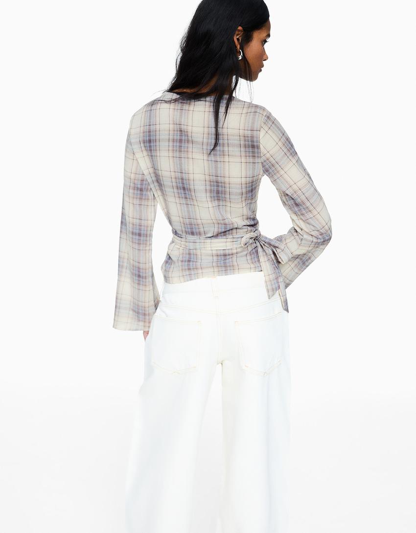 Blouse croisée imprimée-Sable