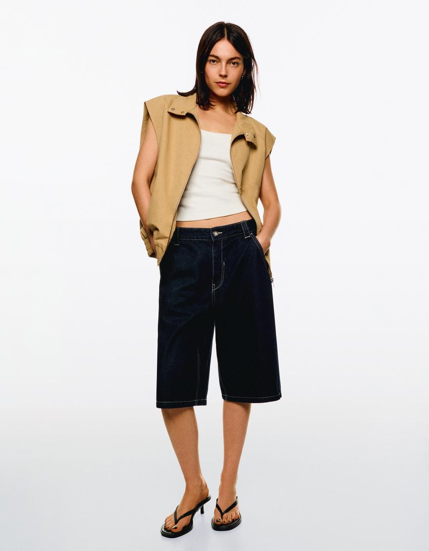 Oversize gilet with zip-Beige
