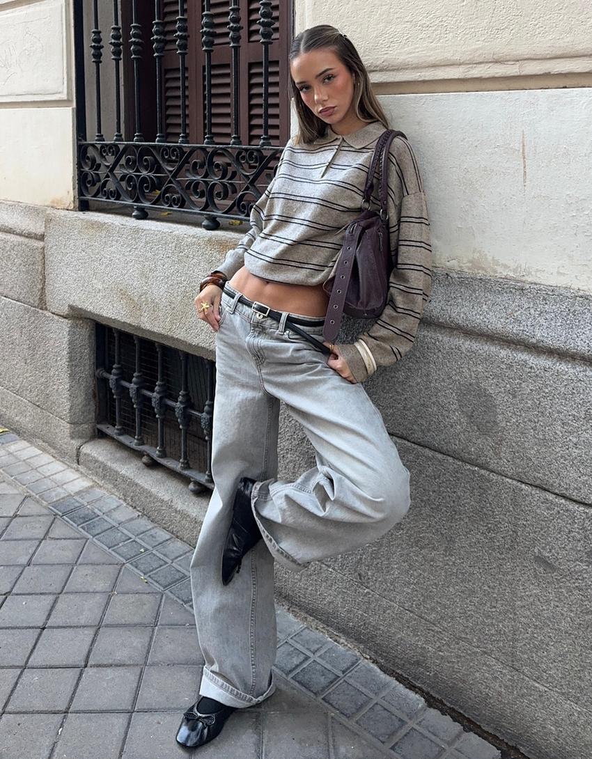 Polo collar sweater-Grey