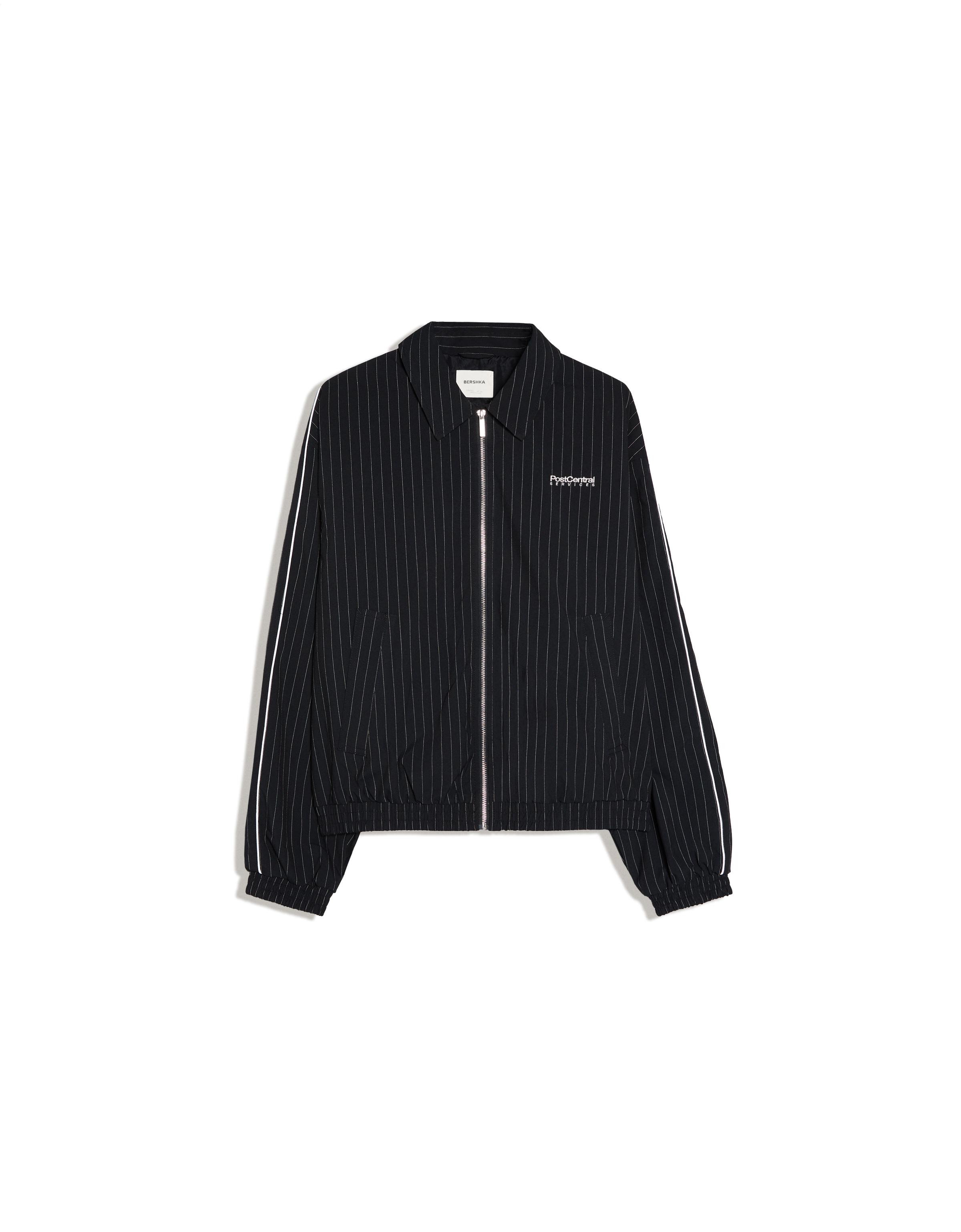 Pinstripe zip-up jacket — Navy