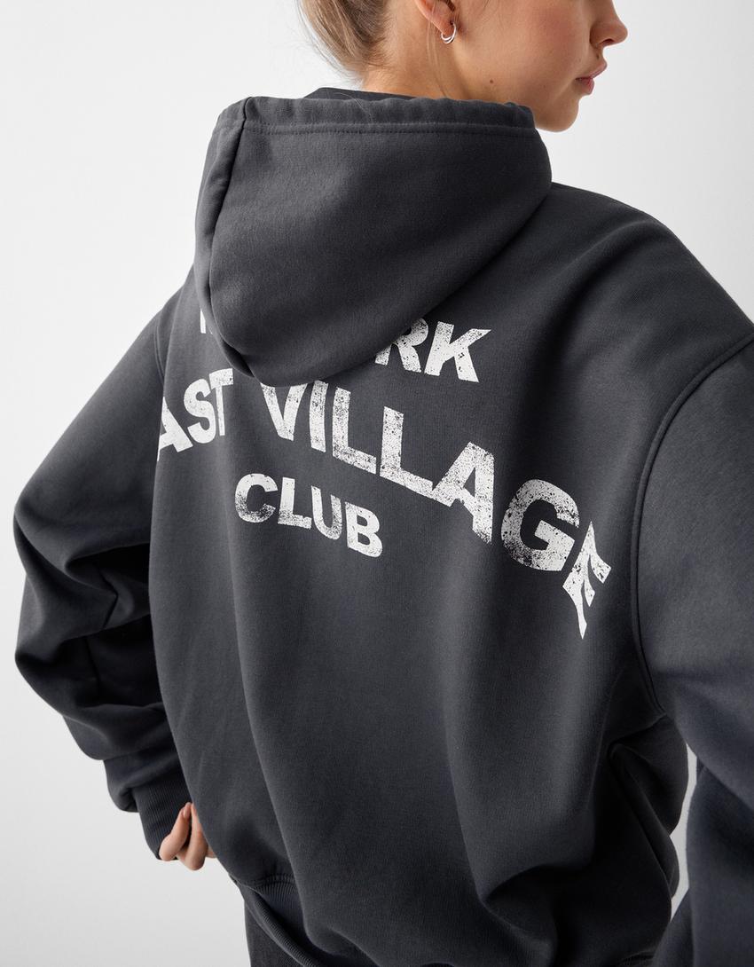 Zip-up print hoodie-Dark grey-5