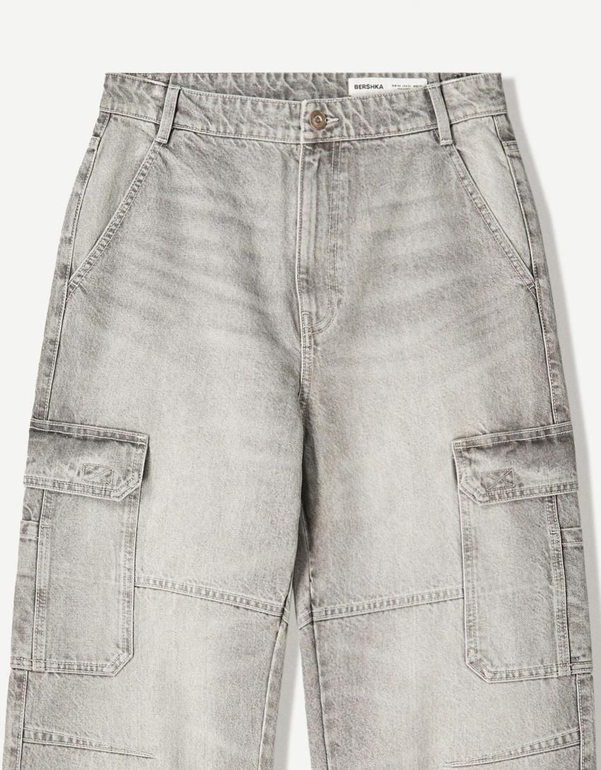 Jeans baggy cargo-Gris