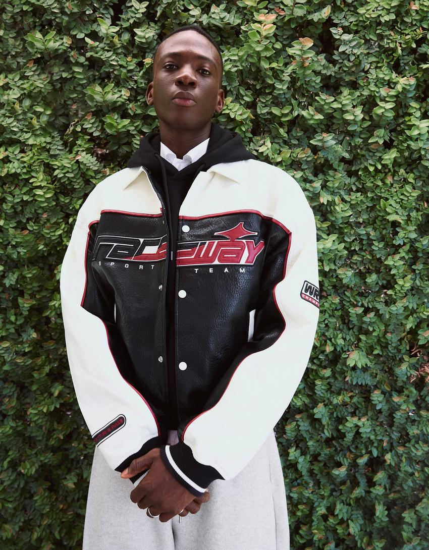 Printed leather effect jacket-Black
