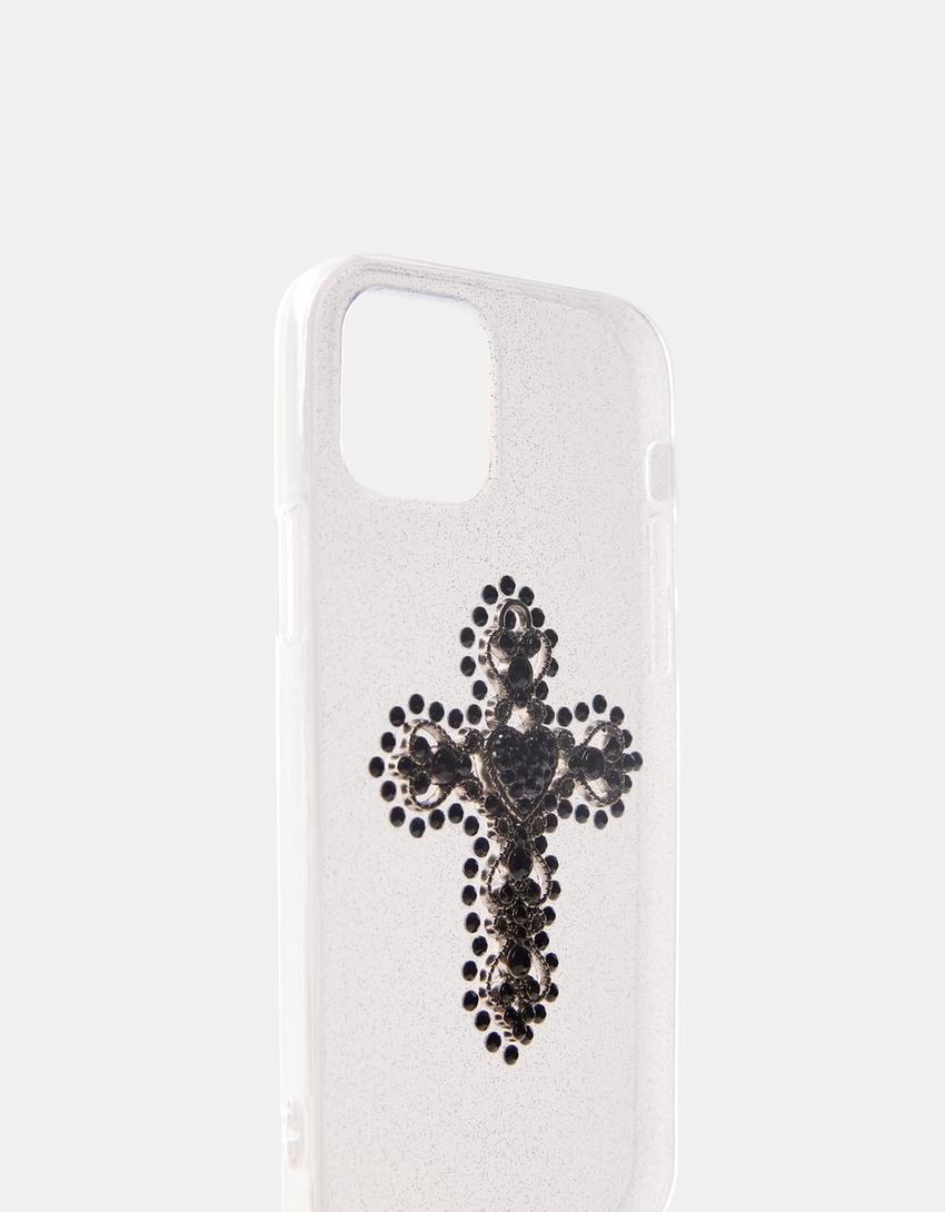 Coque mobile croix strass-Noir-4