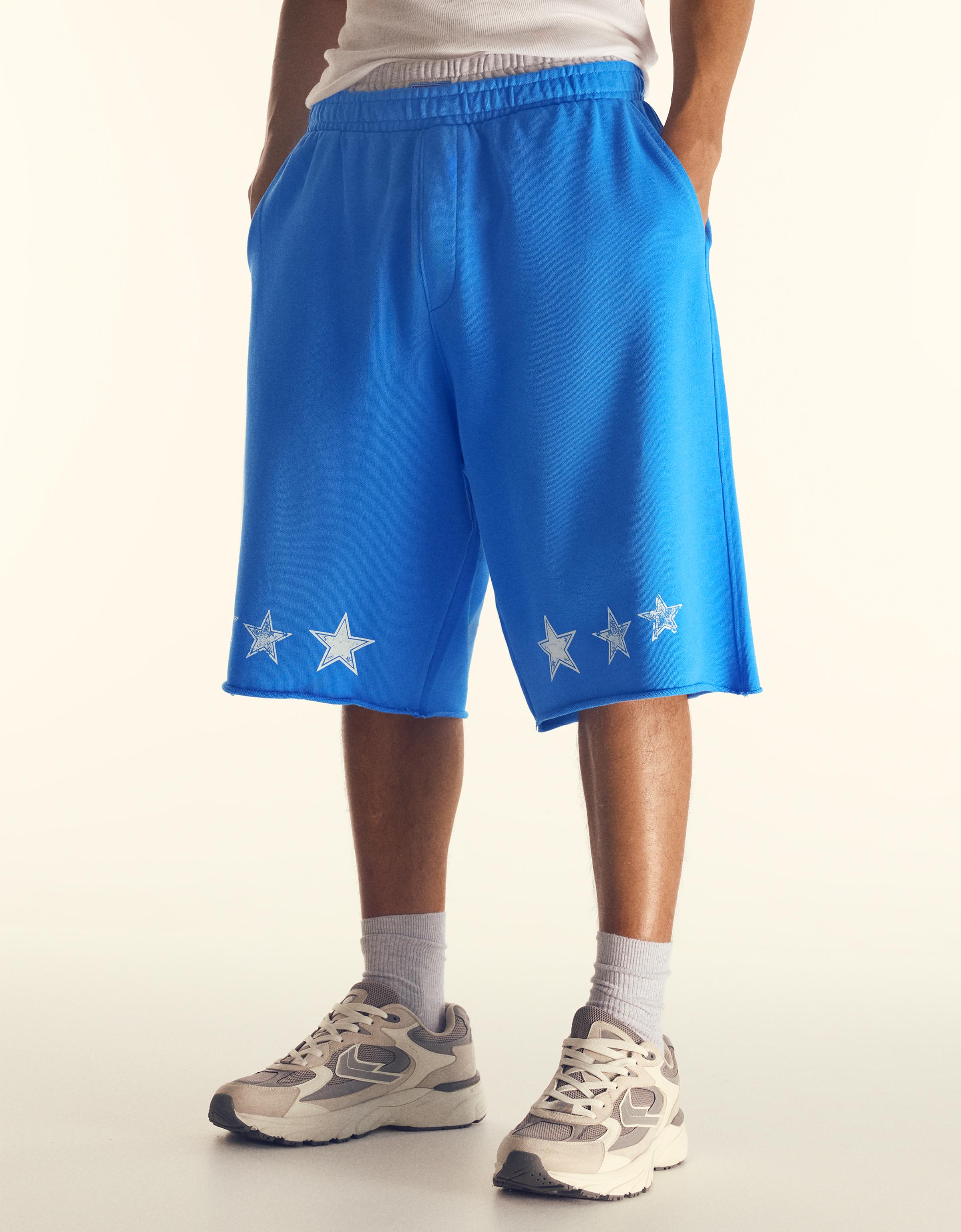 Double-waistband printed Bermuda shorts — Blue
