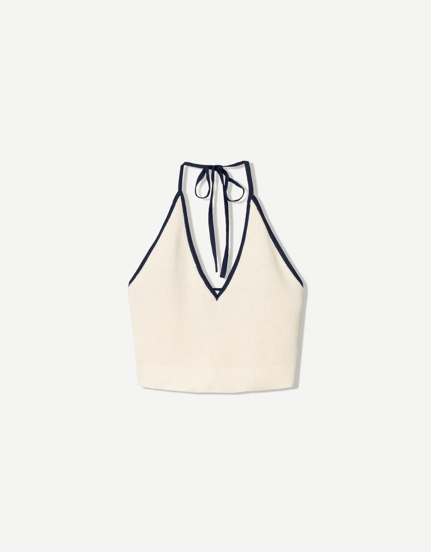 Contrast halter top-Cream