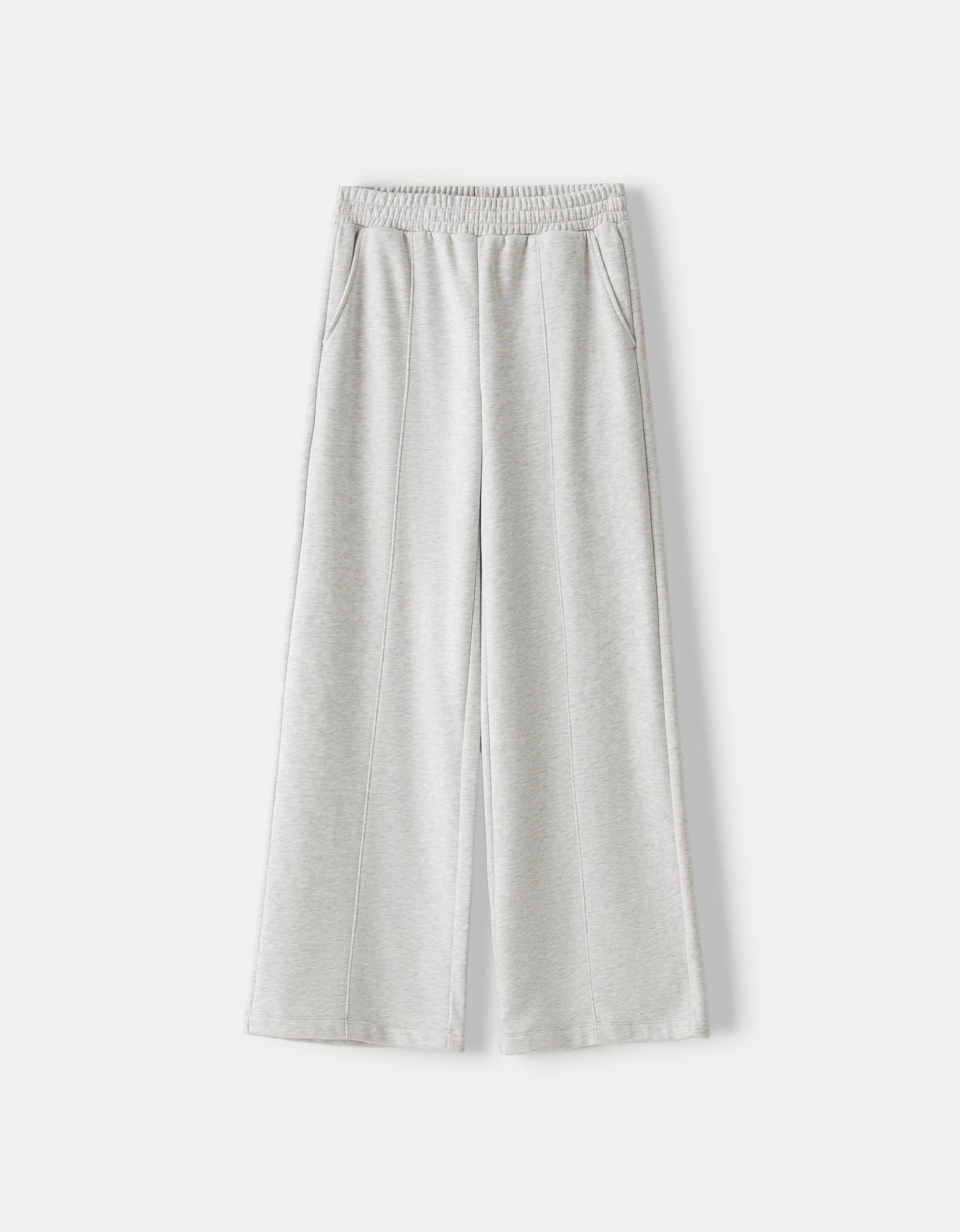 Bershka Wide Leg Hose Aus Plüsch Damen M Grau