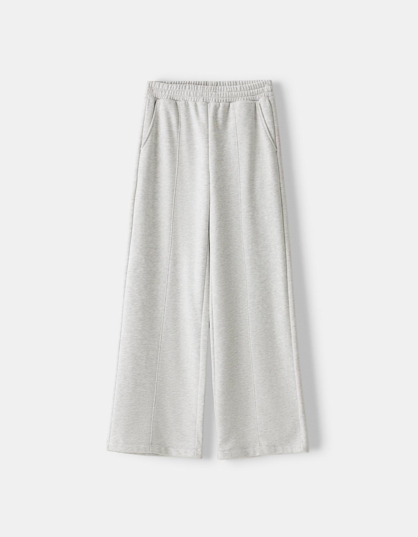 Bershka Wide Leg Hose Aus Plüsch Damen Xl Grau günstig online kaufen