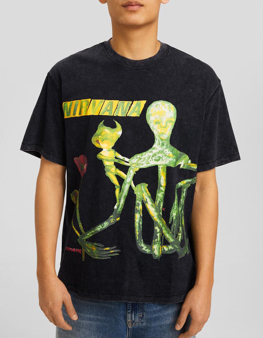T-shirt manches courtes oversize imprimé Nirvana-Gris-2