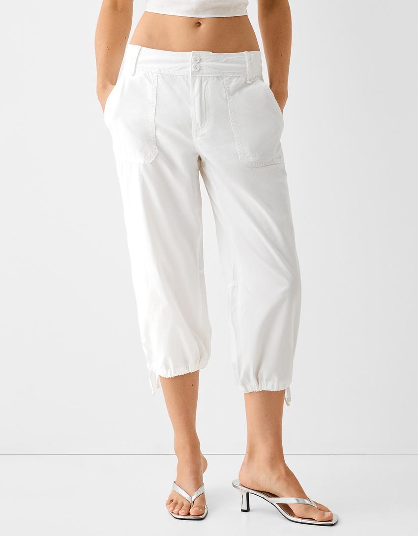 بنطال كابري بخصر منخفض-أبيض-1