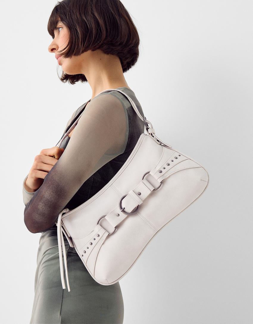 Studded shoulder bag with rings-Stone