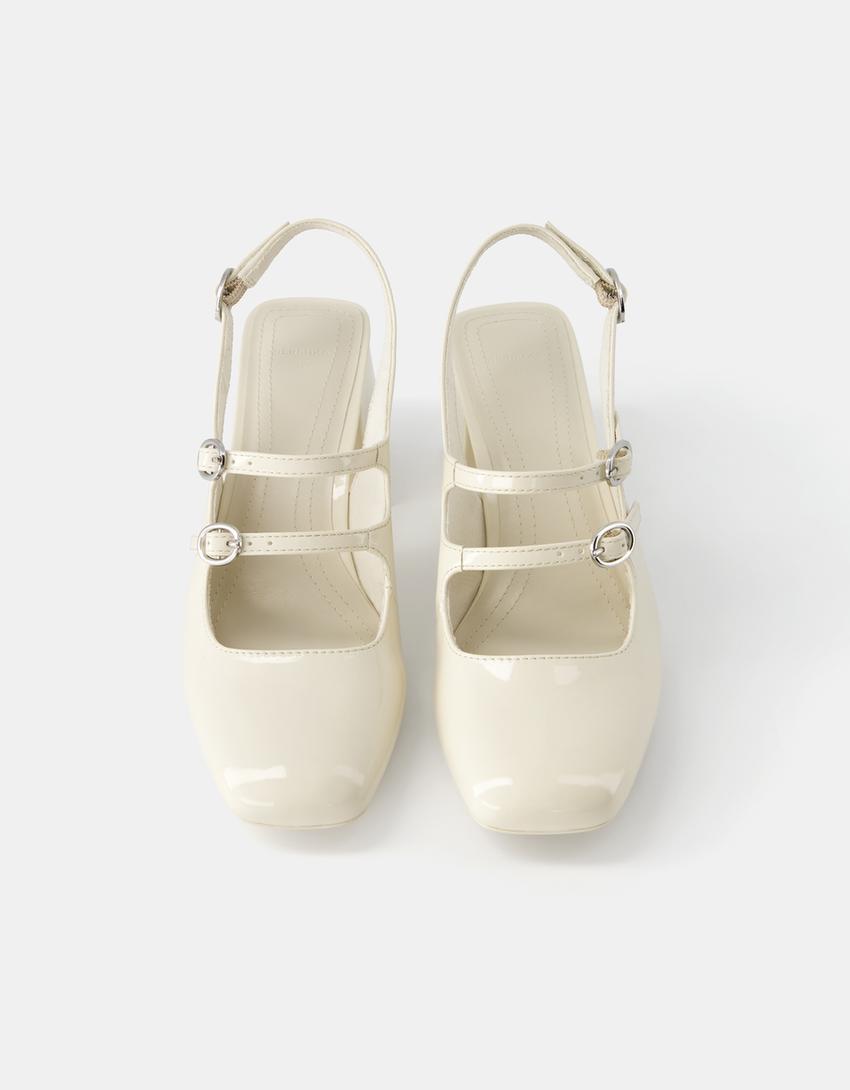 Mary Jane slingback block heel shoes-BEIGE-5