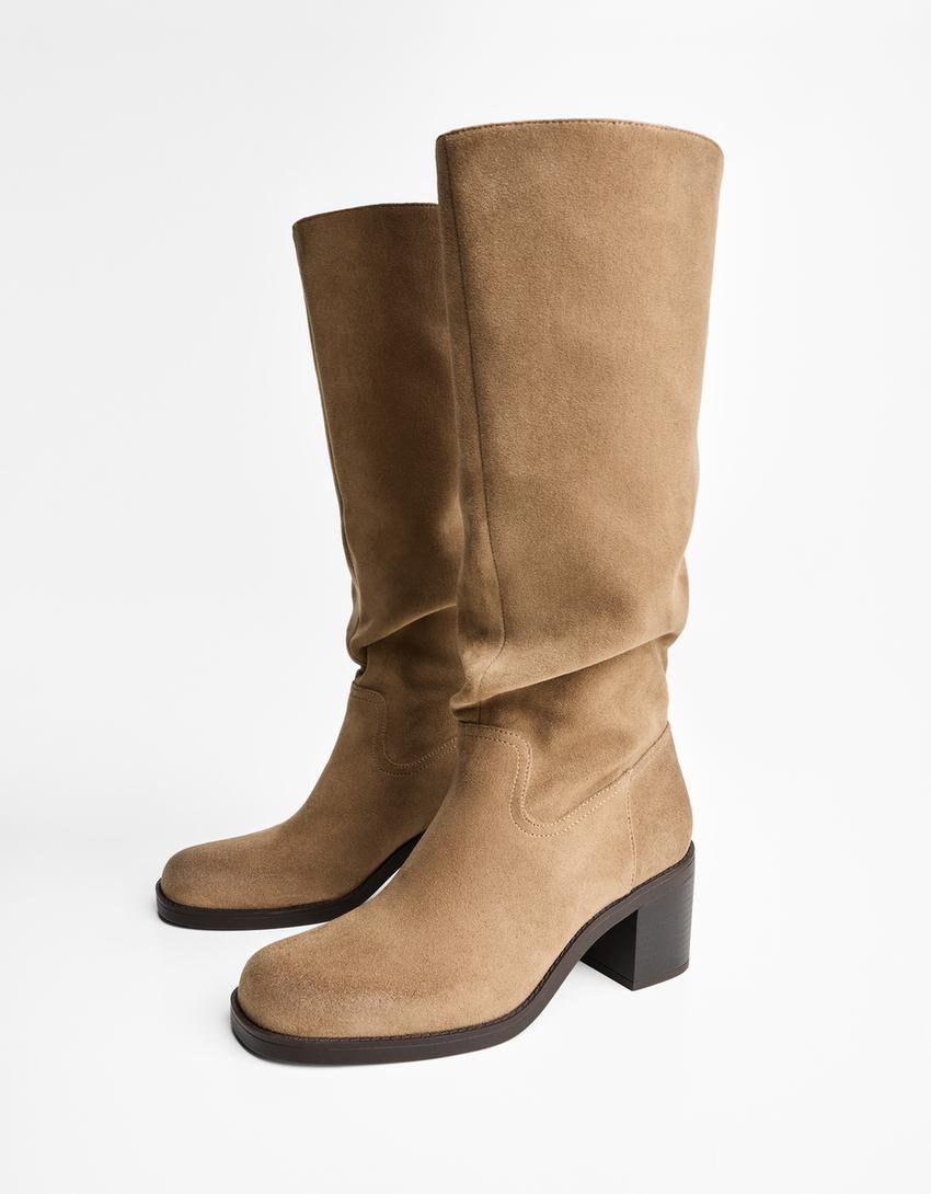 Distressed high-heel boots-TAUPE