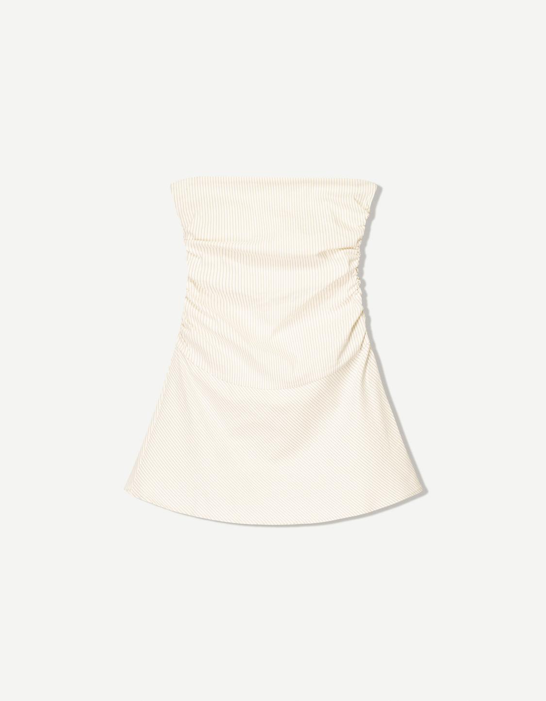 Bengaline gathered mini dress with bandeau neckline