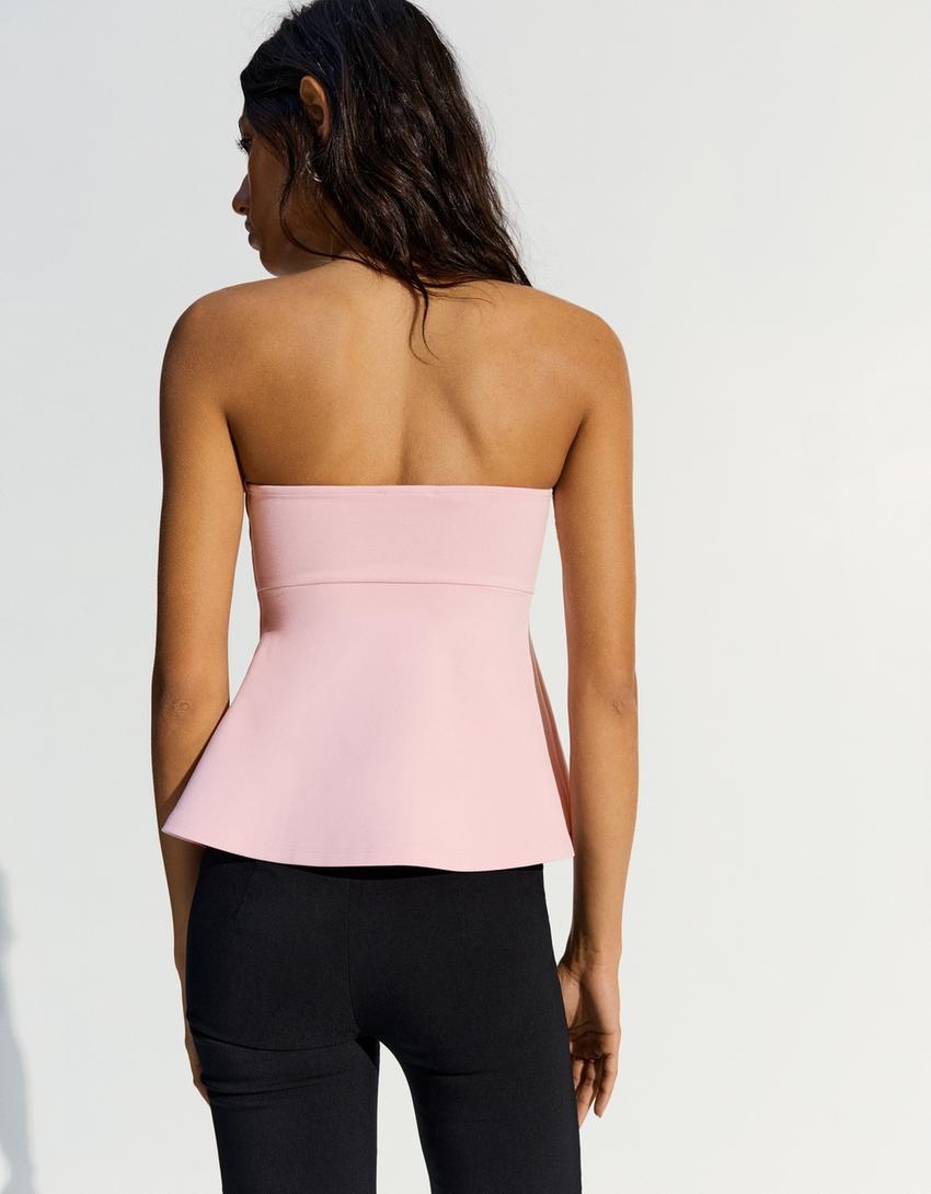 Peplum bandeau top-Pembe