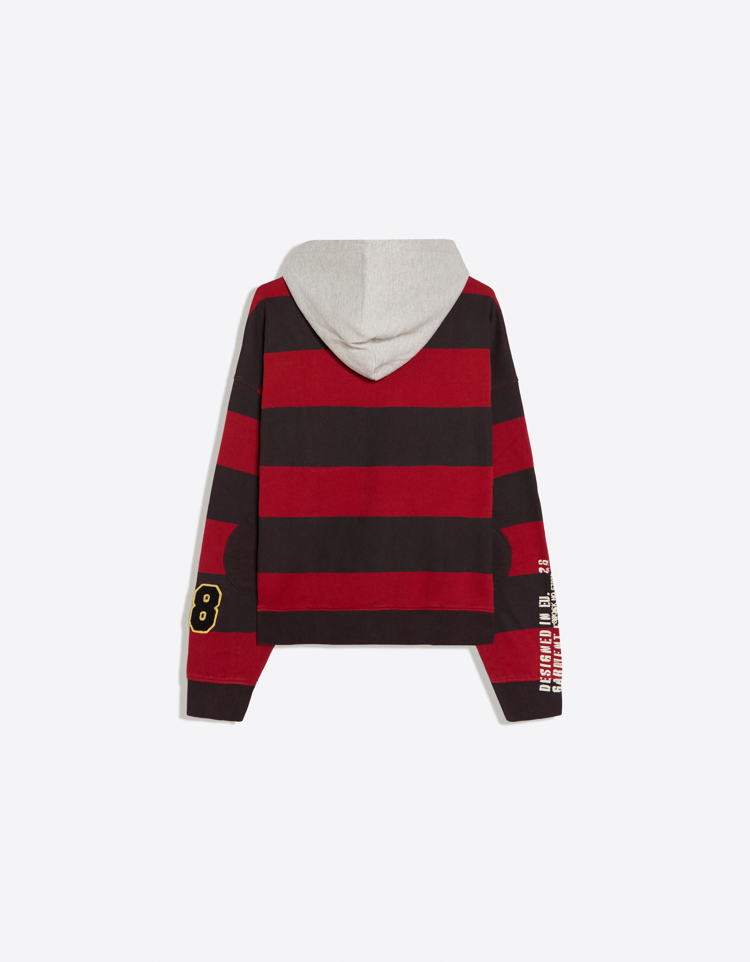 Contrast striped hood sweatshirt — Red