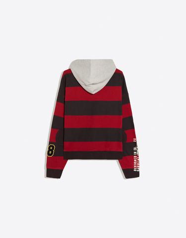 Contrast striped hood sweatshirt — Red 6