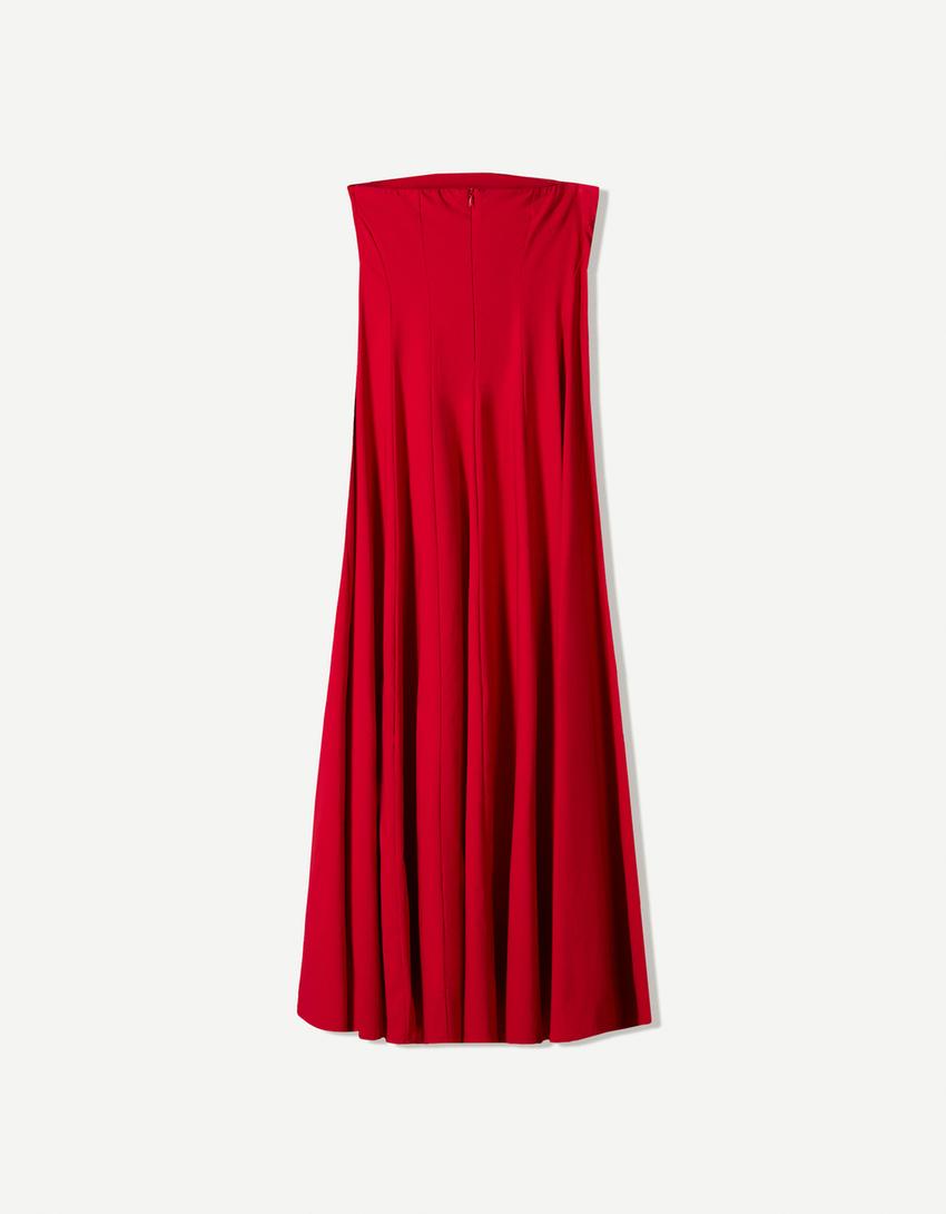 Bandeau neckline midi dress-Red-4