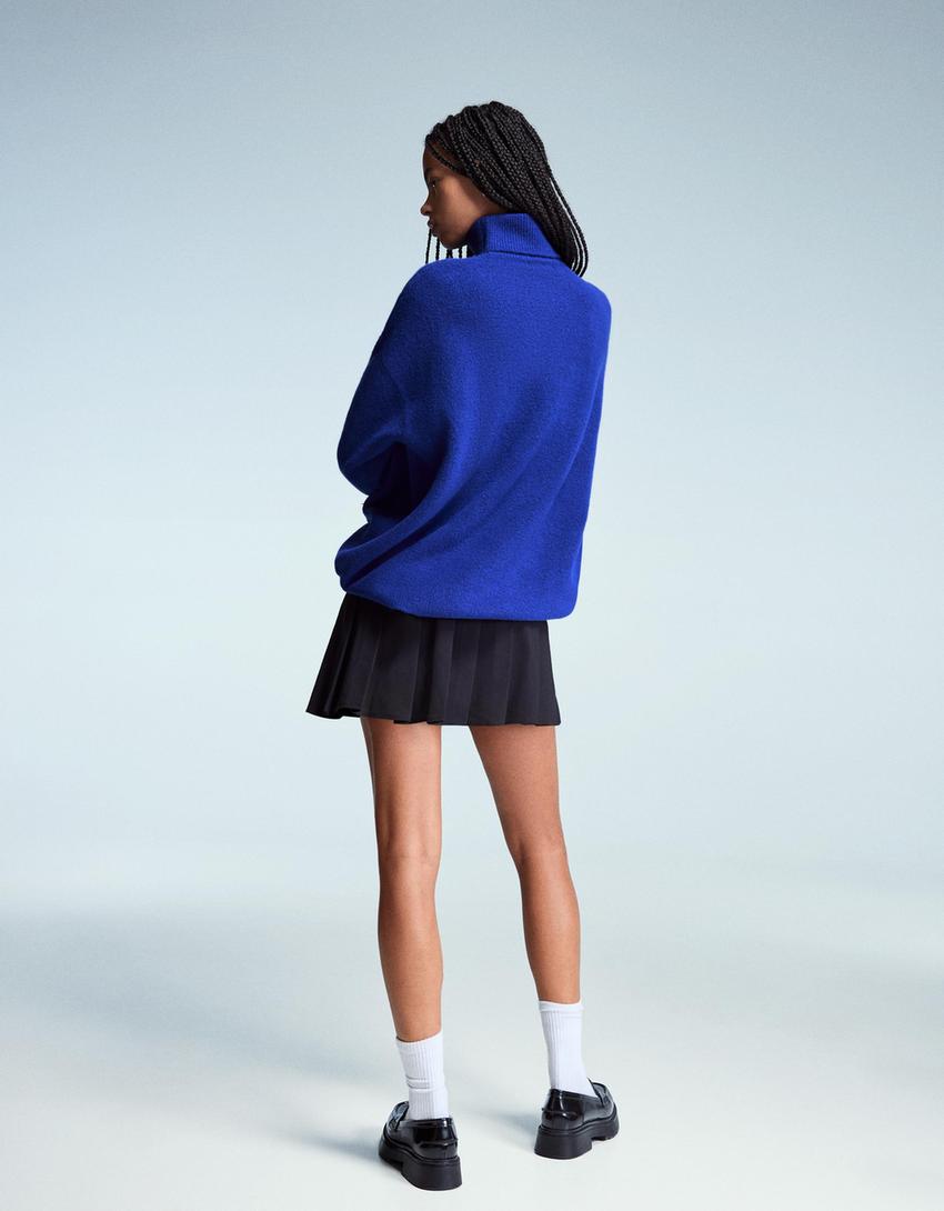 Oversized højhalset sweater-Blå