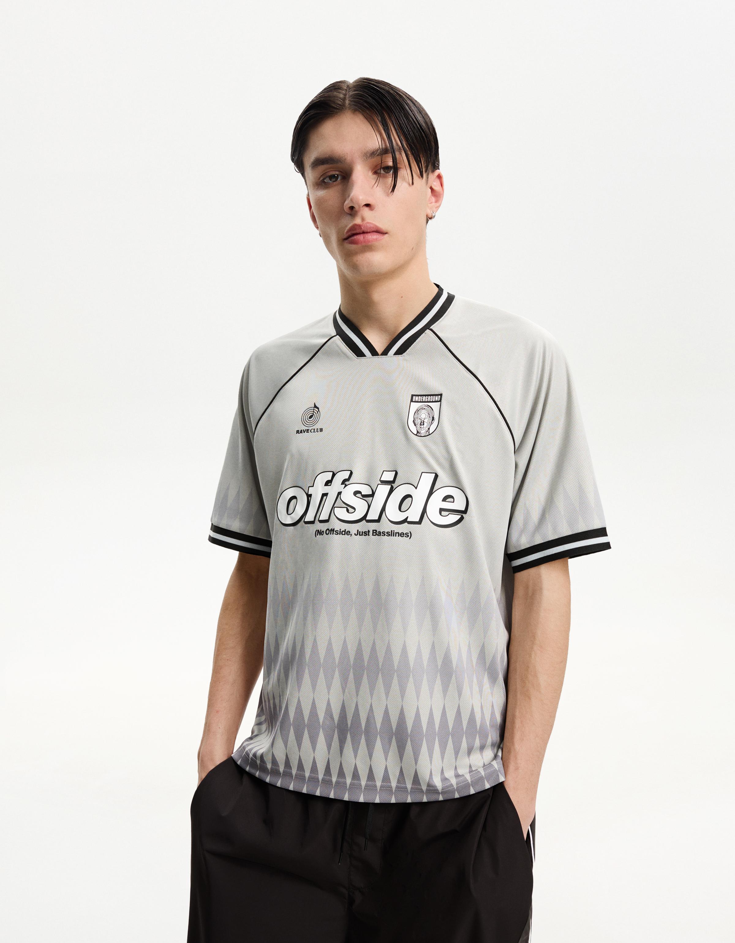 ★ドイツ発*BERSHKA*新作*OFFSIDEメッシュTシャツ/GREY★ Short sleeve mesh sports print T-shirt - T-shirts - Men