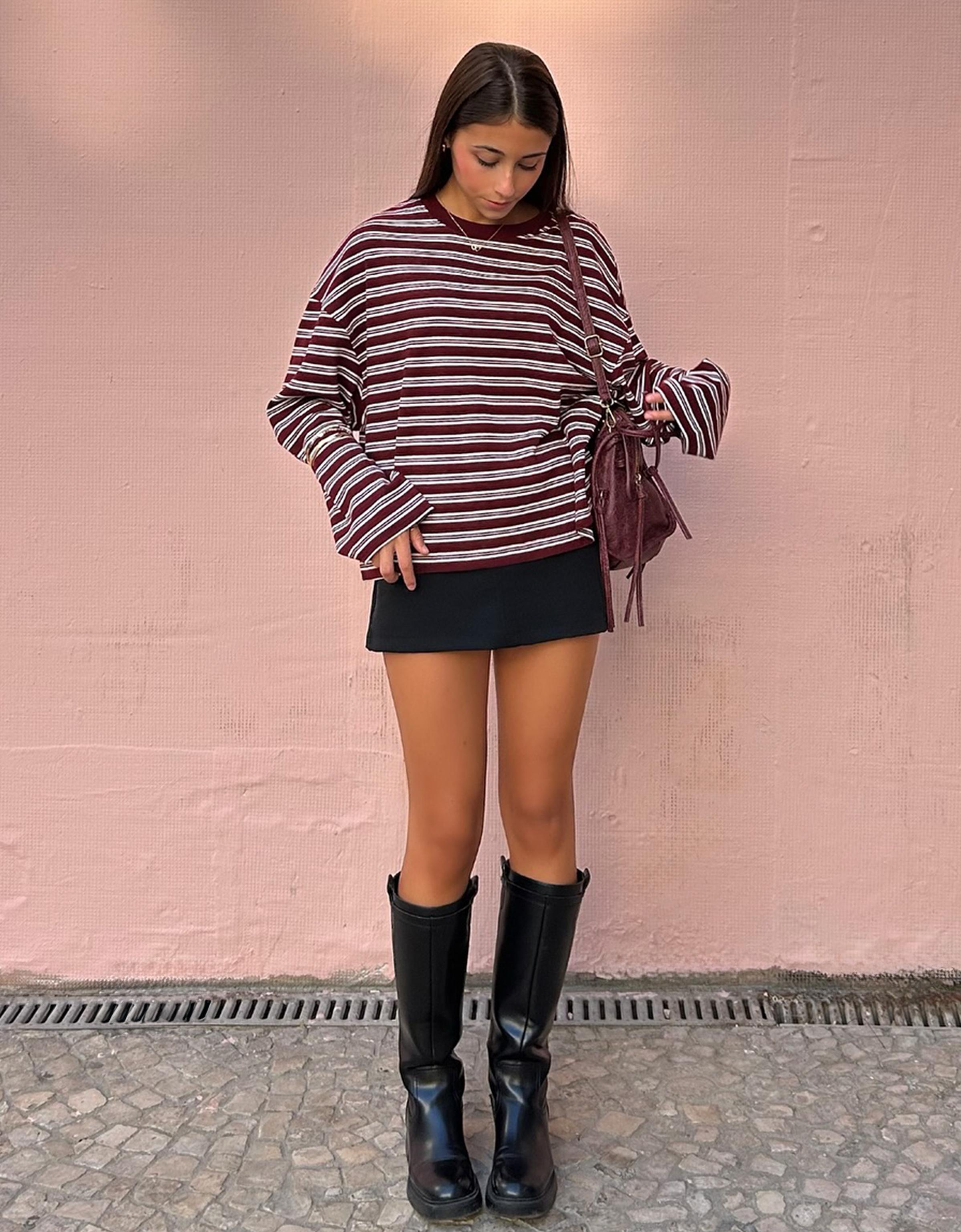 Bershka Langarmshirt Mit Print Damen M Bordeaux