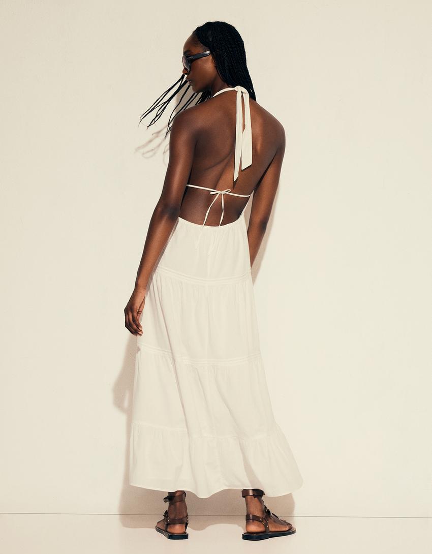 Halterneck midi dress-White