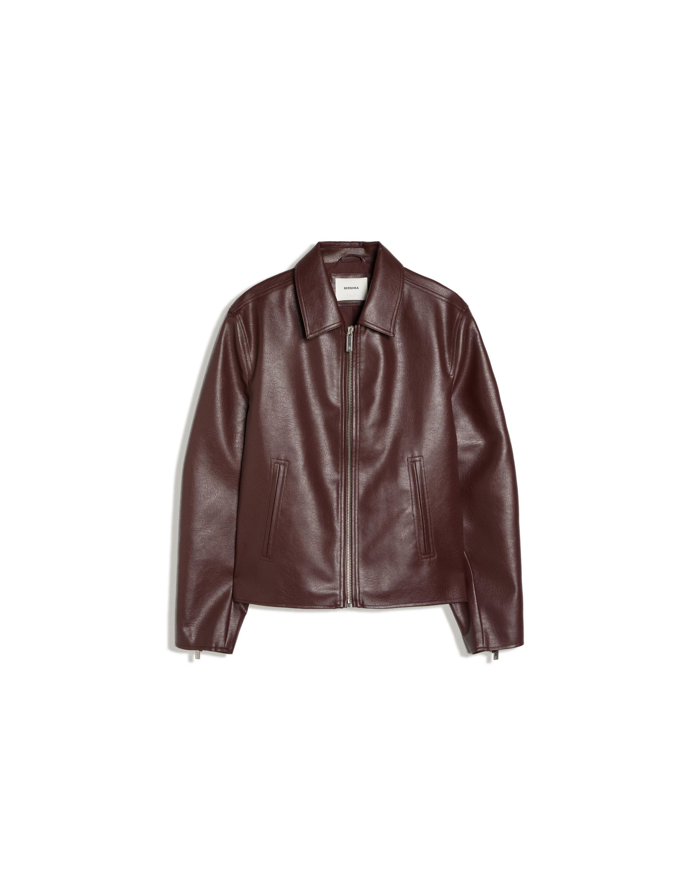 Boxy leather effect jacket — Burgundy