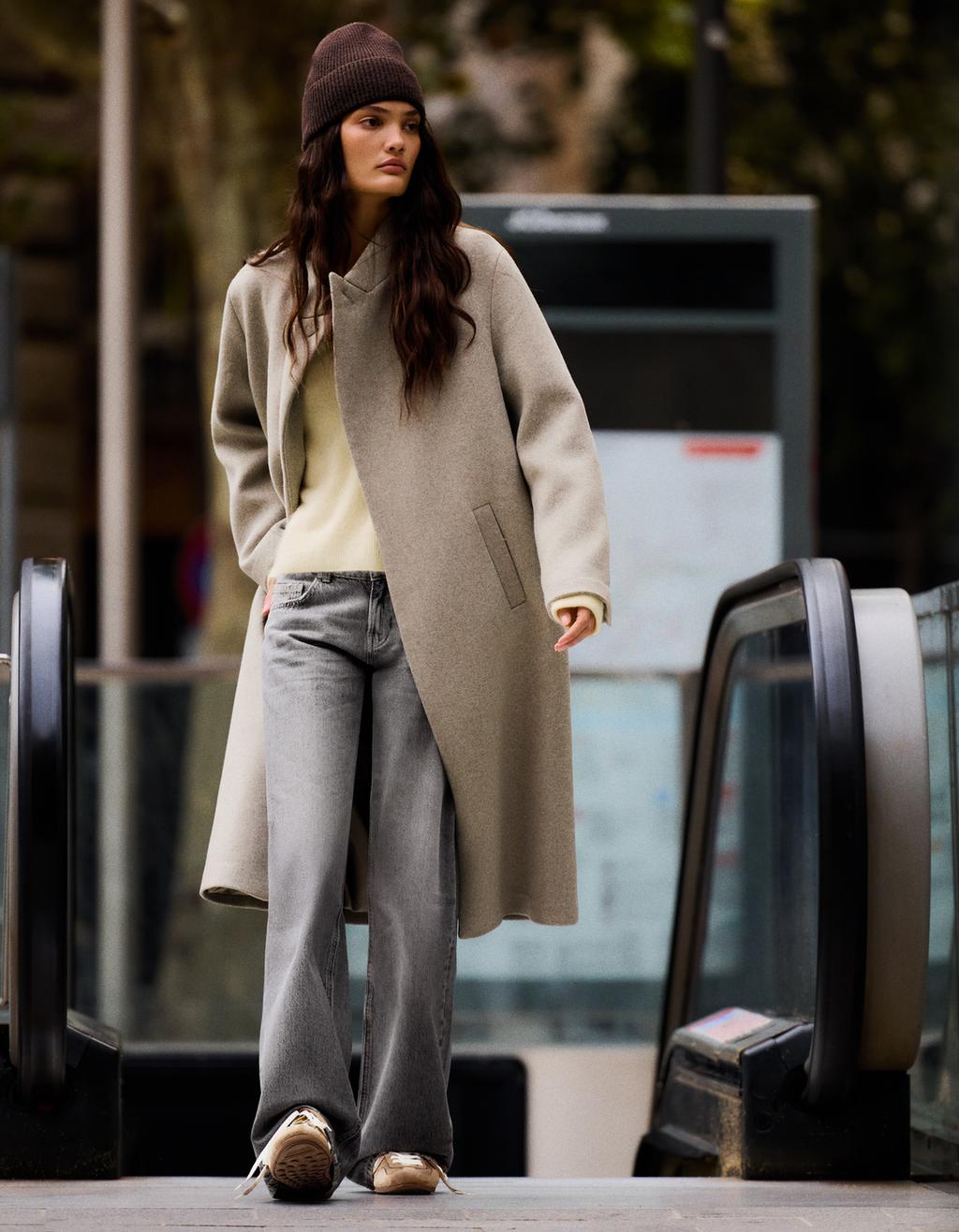 Wool-blend double-breasted coat