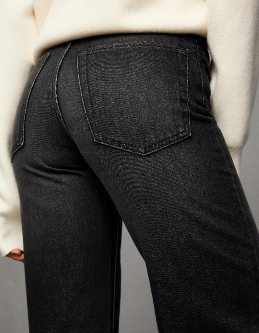 Jeans perna larga straight fit-Preto
